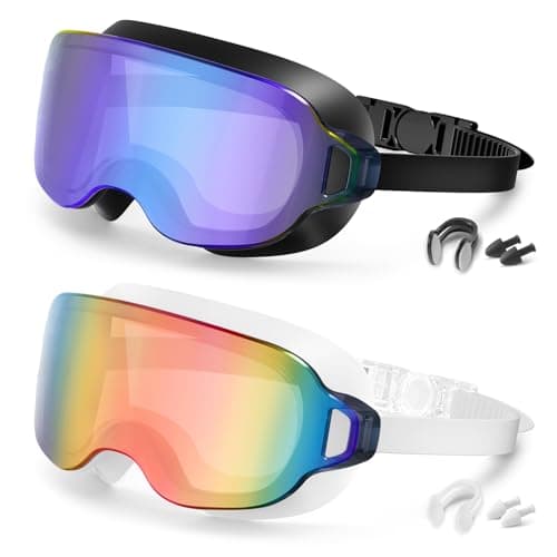 Aegend 2 Pack Swim Goggles For Youth Ages 8-16&Adult(Small Faces), Large Frameless Wide View No-Leak Silicone Seal Anti-Fog/UV, with Earplugs Nose Clips Mesh Bags for Teens Boys Girls Swimming - Image 1