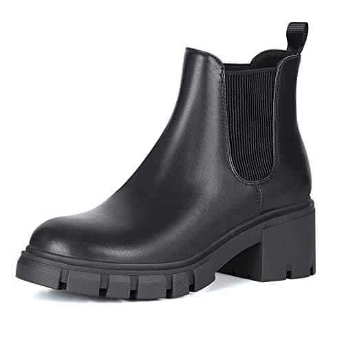 Athlefit Women's Chelsea Boots Fashion Lug Sole Chunky Heel Slip on Elastic Ankle Black Booties Size 9.5 - Image 1