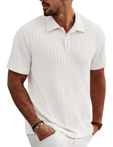 PJ PAUL JONES Polo Shirts for Men Short Sleeve Textured Knit Polo Fashion Summer Shirts Old Money Clothes White - Image 1