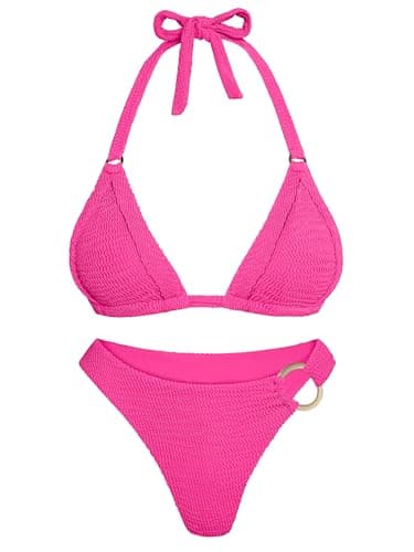 ANRABESS Bikini Sets for Women Triangle Two Piece Halter Bathing Suit 2026 Summer Beach Vacation Strap Thong Sexy Swimsuit Hot Pink X-Large - Image 1