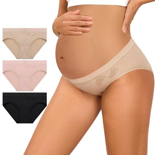 Y25D Maternity Underwear Seamless Pregnancy Panties Cotton Blend Under Bump Pregnant Underwear for Women 3-Packs - Image 1