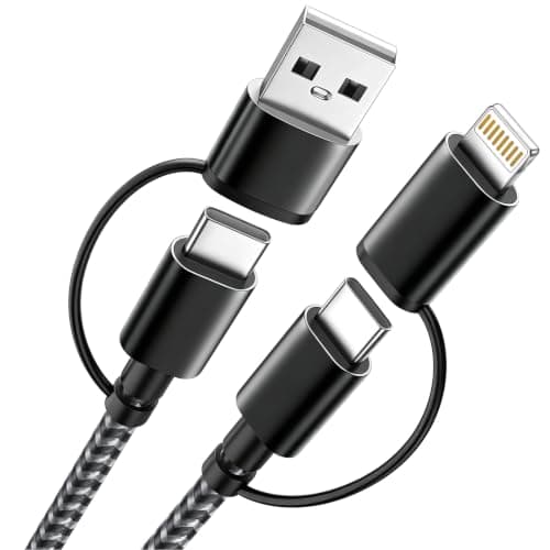 MPATIBY 60W 4 in 1 Multi Charging Cable, 2 Pack 5FT Fast Charging USB A & USB C to USB C and IP Charging Cords for Cruise Essentials, Travel, Car, Camping, Black - Image 1