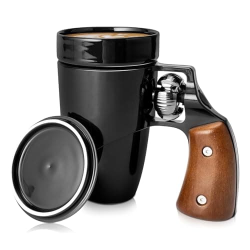 VIREESR Novelty Coffee Mugs for Men, Ceramic Funny Gun Cup, Revolver Mugs, Birthday Gifts for Father, Black Cool Unique Coffee Mug for Men, Fathers Day Dad Gifts(16 oz BLACK) - Image 1