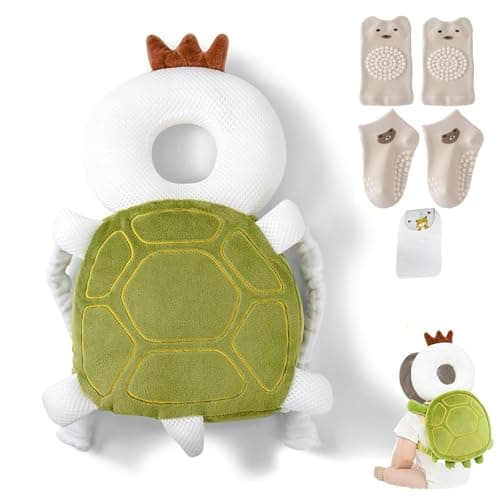 Baby Head Protector Backpack, Toddler Baby Head Protection Backpack with Baby Knee Pads Alarm Function for Walking & Crawling, Soft, Breathable and Wearing Safety Baby Head Protector- Green Turtle - Image 1