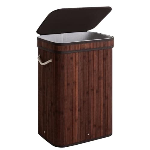 StorageWorks Laundry Hamper with Lid, Foldable Bamboo Laundry Basket, Clothes Hamper with Handles, Organizer and Storage for Laundry Room, Bedroom, Dorm, Brown - Image 1