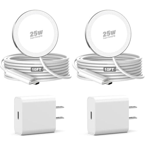 25W Magnetic Wireless Charger, 10FT Fast Charging Pad Wireless Charge for iPhone 17 16 /AirPods3/2/Pro/for Galaxy S26 Ultra/Pixel 10 Series, Portable Charger for Desk& Travel(2Pack,White)
