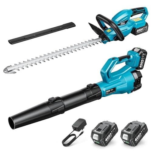 SEESII Cordless Hedge Trimmer and Leaf Blower Combo, 2 Pcs 4.0Ah Batteries, Electric Handheld Bush Trimmer with 20" Dual-Action Blade, Lightweight Brushless Blower with 2 Speed Modes for Yard Garden - Image 1