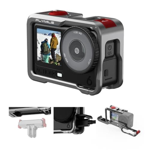 Flymile Action 6 Camera Cage for DJI Osmo Action 6, Protective Case Metal Frame with Silicone Lens Cap, Cold Shoe & 1/4" Threads Adapter, Aluminum Alloy Quick Release Mount Accessories - Image 1