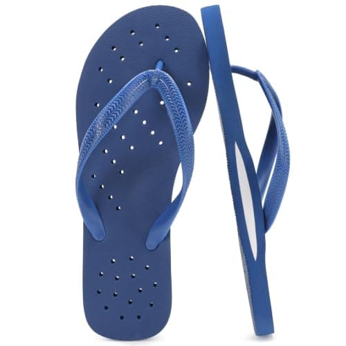 STQ Shower Shoes Men Flip Flops, Quick Drying Drain Hole, Navy Blue Size 12 - Image 1