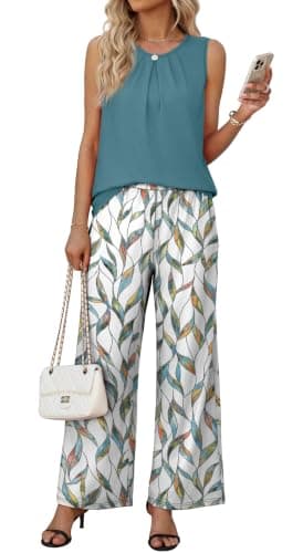 WIHOLL 2 Piece Sets for Women Vacation Summer Outfits Beach Vacation Clothes Lounge Sets Casual Fashion Airport Travel Matching Set Clothing Wide Leg Pants Set 2026 Pajamas L - Image 1