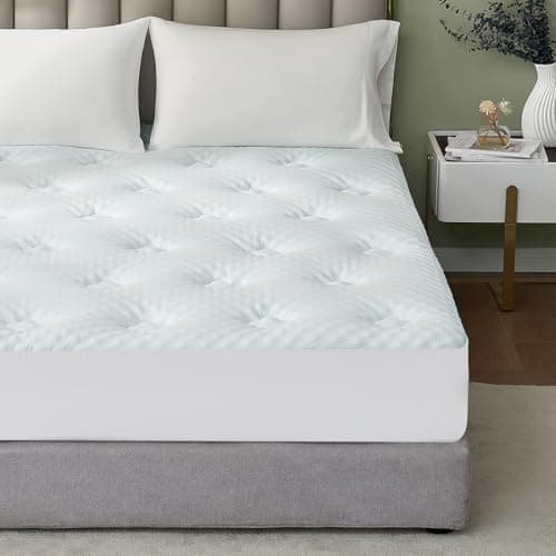 Hansleep Full Size Memory Foam Mattress Pad Topper, Full Foam Mattress Topper Viscose Derived from Bamboo, Full Bed Mattress Pad Cover for Back Pain Relief, 78" x 80", White - Image 1
