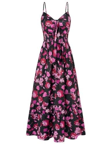 GRACE KARIN Womens Summer Floral Maxi Dresses 2026 Long Flowy Boho Dress Beach Vacation Sundresses Casual Clothes with Pocket Black Pink Floral M - Image 1