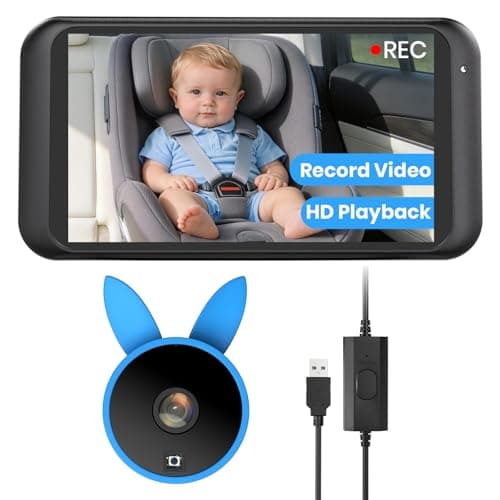 Babyvue Baby Monitor for Car with Video Recording & Playback, 1080P HD Rear Facing Baby Car Camera, 4.5" Display with Auto Night Vision, USB Plug & Play Carseat Camera for Infants, Blue - Image 1