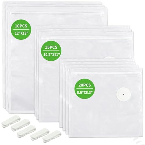 Reusable Vacuum Sealer Bags Variety Pack with Air Valve, BPA-Free Vacuum Zipper Bags for Food Storage, Sous Vide & Freezer, 45 Pack Reusable Vacuum Bags with 5 Clips - Image 1
