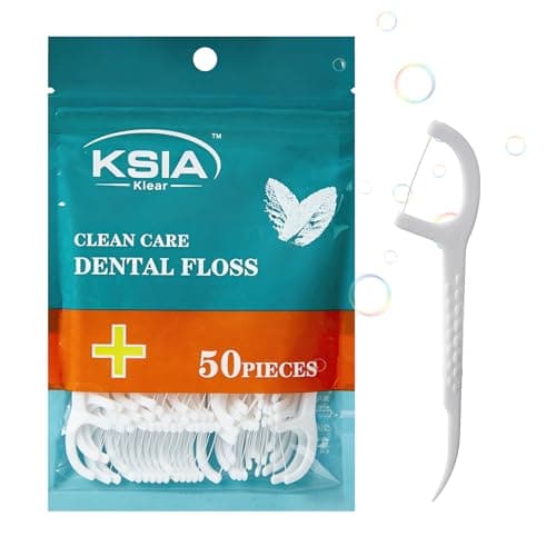 KSIA Klear Dental Floss Picks, 50 Count Tooth Picks Flossers, Dental Floss Cleaner, Dental Flossers for Family, Keep Teeth Clean, Remove Food and Plaque, with 1 Portable Sealed Pouch