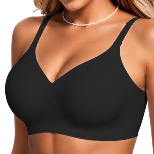 COCOMARTS Jelly Bras for Women No Underwire Push Up Seamless Supportive Plunge Bra Full Coverage Comfortable Bralettes Black X-Large - Image 1