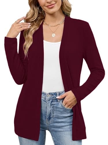 Heymoments Summer Sweaters for Women Lightweight Cardigan Christmas Burgundy X-Large Open FrontLong Sleeve Loose V Neck Ladies Shrugs Causal Girls Bolero Soft Spring Fall Winter Tops Knitted Coat - Image 1