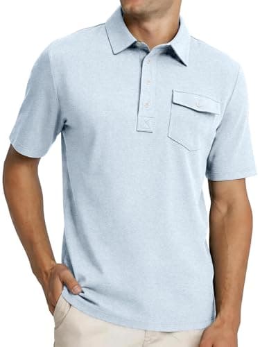 JEMLDL Mens Summer Shirts 4 Buttons Casual Vacation T Shirts Quick Dry Short Sleeve Golf Tops Outdoor Performance Light Blue S - Image 1