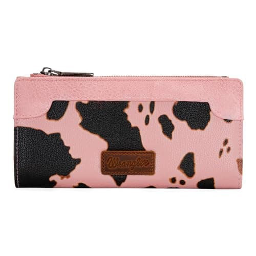 Wrangler Cow Print Wallets Womens Bifold Credit Card Wallet Women's Wallets, Card Cases & Money Organizers Pink Wallets for Women Ladies Female Cash Wallett with Smooth Zipper - Image 1