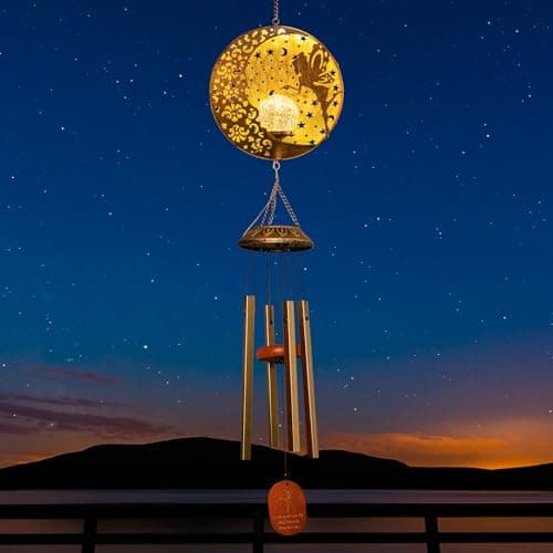 Tryme Wind Chimes Outdoor Fairy Hanging Solar Lights with 4 Aluminum Tubes, Moon Yard Decorations for Patio, Porch, Deck, Perfect Gardening Gifts for Women - Image 1