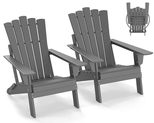 GREENVINES Folding-Adirondack-Chairs-Set-of-2 | HDPE Plastic | Throne Series | Fire Pit Chair | All Weather | for Outdoor Patio Deck Backyard Poolside | Grey