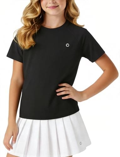 PATPAT Girls Boys Athletic T-Shirts Short Sleeve Dry Fit Sport Tops Kids Tennis Soccer Tees Girs/Boy Black 11-12 Years - Image 1