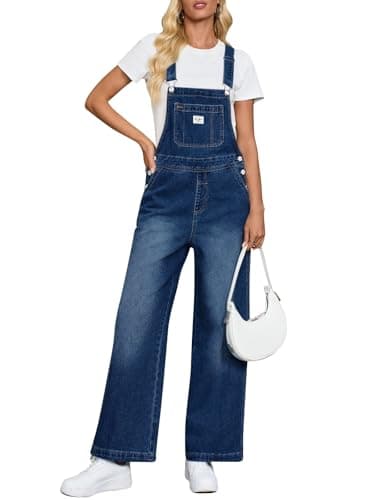 Cicy Bell Women's Denim Bib Overalls Casual Adjustable Strap Wide Leg Jean Jumpsuits Loose Fit Long Rompers with Pockets