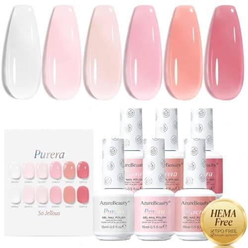 AZUREBEAUTY 6 Colors 15ml HEMA Free Jelly Purera Gel Nail Polish Set, Same Color Bottles, Soak Off UV LED Gel Polish Kit Nail Art for DIY at Home Manicure Salon Gifts, Milky White Pink Neutral Sheer - Image 1