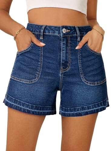 Dokotoo Women Jean Shorts Fashion Stretchy High Waisted Straight Leg Frayed Raw Hem Casual Denim Shorts with Pockets,Sail Blue 160 - Image 1