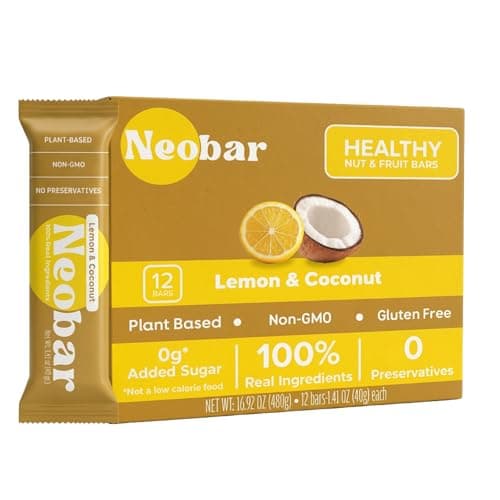 NEOBAR Lemon Coconut Plant-Based Vegan Snack Bars, Gluten Free Dairy Free Snacks, No Added Sugar, No Preservatives, Non-GMO | 12 Count - Image 1