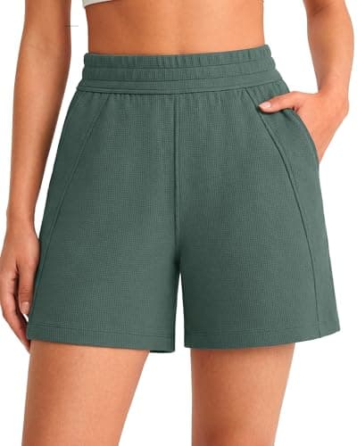 G4Free Lounge Shorts for Women with Pockets Waffle Knit Breathable Summer Wide Leg Shorts for Trendy Casual (Sage Green,XXL) - Image 1