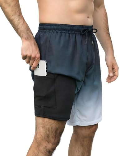 Aprolive Men's Swimsuits Elastic Waist Swimsuit Breathable Running Shorts Funny Beach Swimming Surf(Black Grey Gradient,Large) - Image 1