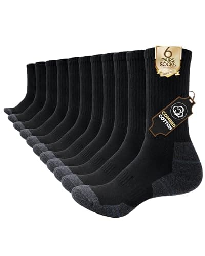 Vanfvok Cotton Crew Socks for Work Hiking, Thermal Warm Winter Boot Sock Cushioned Moisture Athletic Sports Running (6 Pairs) - Image 1