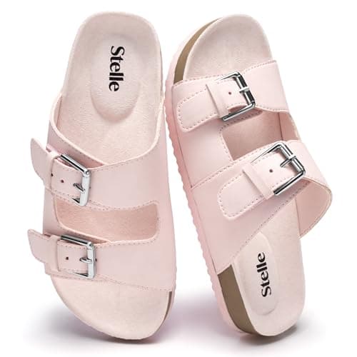Stelle Girls Sandals Kids Slides Arch Support Boy Summer Shoes with Adjustable Straps for Little Kid/Big Kid(Blush Pink,5MB) - Image 1