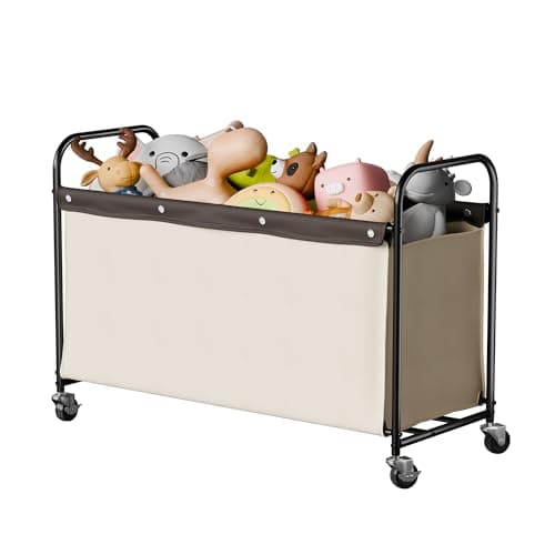 StorageWorks Toy Box with Wheels for Kids, 135L Large Toy Storage Chest and Organizer, 23" Metal Toybox with 360° Swivel Wheels for Bedroom, Kids Room, Stuffed Animal Storage, Beige - Image 1