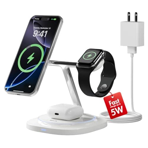 3 in 1 Magnetic Wireless Charger for Apple - Fast Charging Station Compatible with MagSafe for iPhone17-12, Apple Watch& AirPods, Phone and Watch Charger Stand for Desktop Bedside Nightstand (Ivory) - Image 1