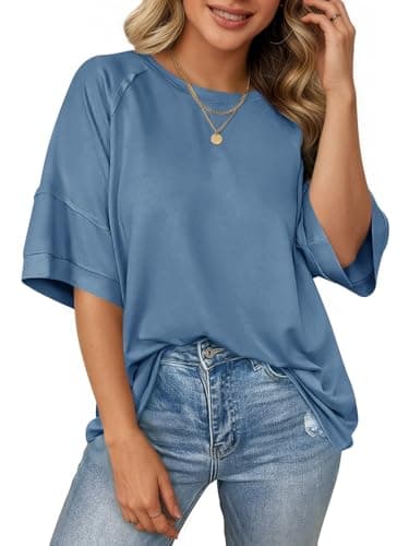 Cicy Bell Womens Oversized T-Shirts Summer Crew Neck Half Sleeve Tunic Tops Casual Loose Fit Basic Tee Shirt - Image 1