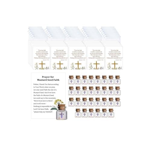 Qpige 30 Pack Christian Faith Favors Bulk, Mini Glass Bottle Keepsakes with Matthew 17:20 Cards & Organza Bags, "Move Mountains" Religious Inspirational Gifts for Church, Baptism, Sunday School(White-Cross-30Pcs) - Image 1