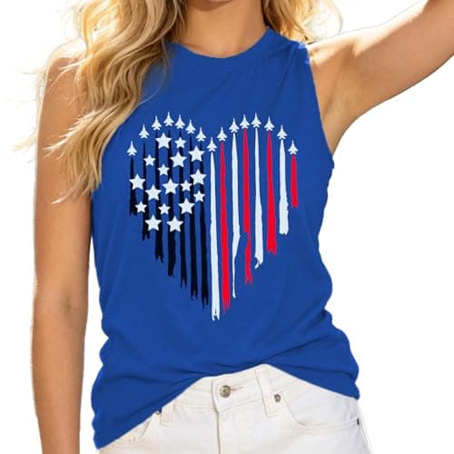 Rfemdz Women 4th of July Tank Top - Heart American Flag Tank Tops Women Patriotic Shirt USA Flag Stars Stripes Print Tees - Image 1