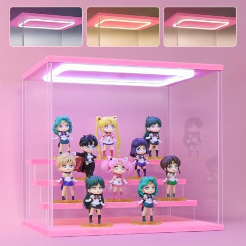 Clear Acrylic Display Case for Figure and Funko Pop,Led-lit,Dustproof,Multiple Layers Pop mart Showcase Display for Collectibles(4 Tier-W*D*H-12.6"x9.4"x11.7"inches) - Image 1