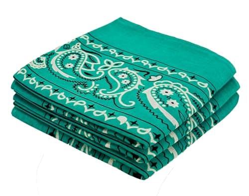 EVERY-VILLE Where EVERYone is Welcome Teal Bandanas - 3 Pack Gift Set, 100% Cotton, 22x22 Inches, Paisley - Turquoise Handkerchief Dark Green Headband Scarf - Image 1