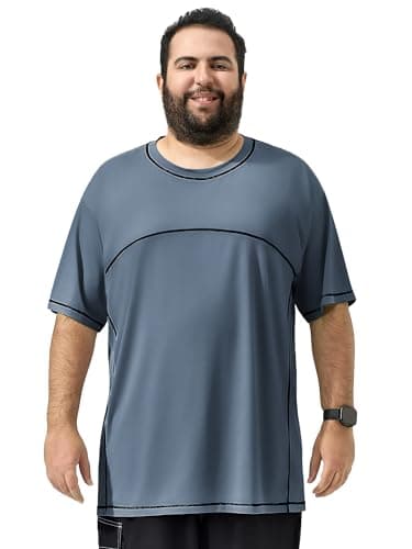 Arcweg Mens Big and Tall Swim Shirt UPF 50+ Sun Protection Rash Gard T-Shirt Quick Dry XL-6XL Dark Blue - Image 1