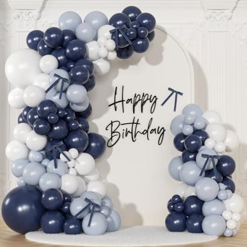Navy Blue White Balloons Arch Kit, Blue Jean and White Balloons Arch Garland with Bows for Blueberry Denim Coquette Birthday Baby Shower Wedding Gender Reveal Decorations