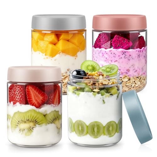 4 pack 16 oz Overnight Oats Containers with Lids and Spoons Glass Jars with Airtight Lids: Wide Mouth Mason Salad Jars, Leakproof and Reusable Glass Food Storage Container for Yogurt Snacks Spice - Image 1