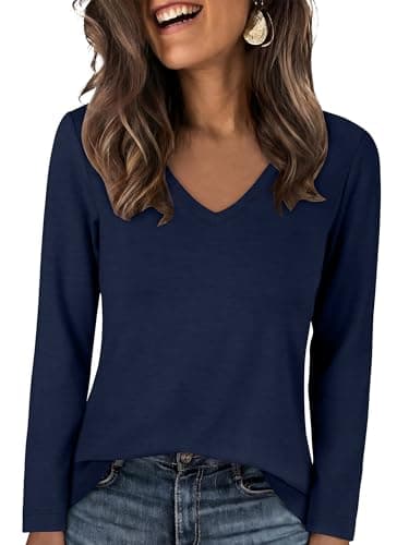 ANRABESS Women's Long Sleeve V Neck Shirts, Navy Blue, M - Image 1