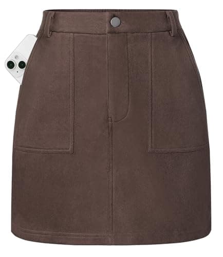 Kate Kasin Mini Skirts for Women Plus Size, High Waist Suede Pencil Skirt, Chocolate Brown Fall Winter Skirts with Pockets 2026 XXL - Image 1