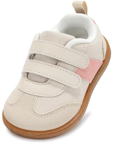 noorkiz Toddler Wide Toe Box Shoes, Boys and Girls Barefoot First Walking Shoe Kids Fashion Sneaker Non-Slip Zero Drop Comfortable Beige Pink Toddler 8 - Image 1