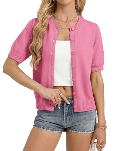 GRACE KARIN Summer Cardigans for Women Lightweight, Pink Short Sleeve Cardigan 2026, Button Up Work Sweater Tops - Image 1