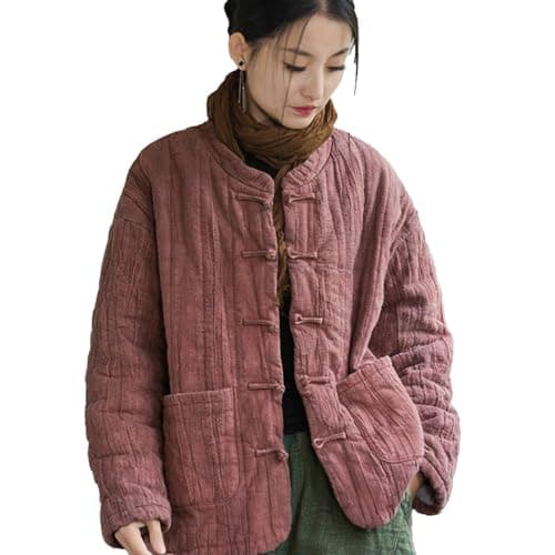 MOYUYUNJIAN Women's Short Quilted Jacket Cotton Front Bohemian Style Top Autumn/Winter Solid Color Coat (US, Alpha, One Size, Regular, Regular, Smoke Red) - Image 1