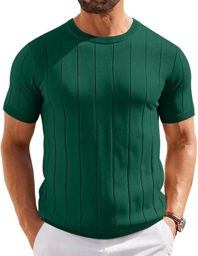 COOFANDY Mens Casual Shirts Summer Short Sleeve Dress T Shirts Knit Tee Shirts Crew Neck Tshirt for Beach - Image 1
